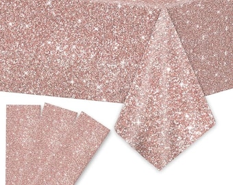 3pcs Pink Rose Gold Sequin Tablecloths Glitter Birthday Party Table Covers