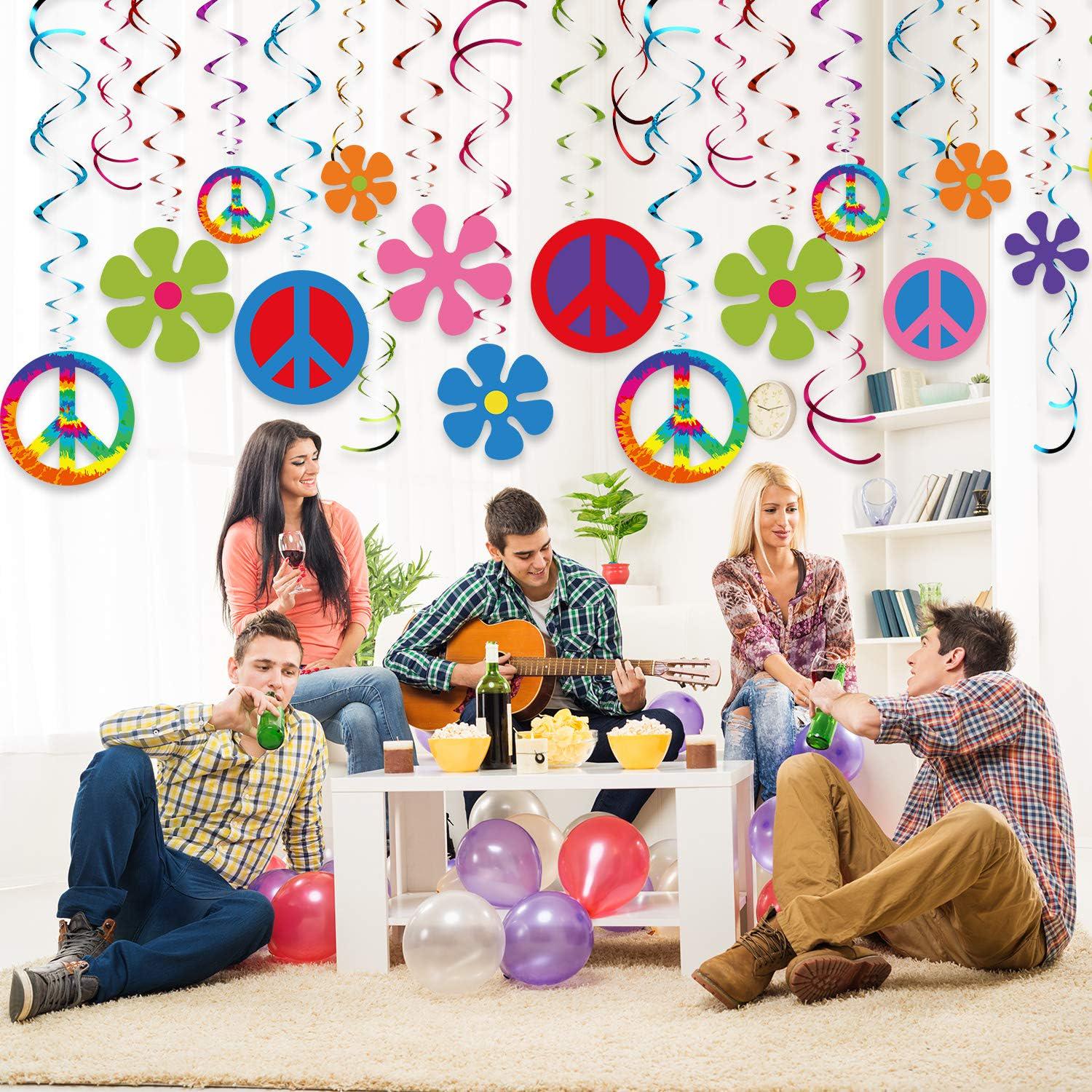 30pcs 60s Hippie Theme Party Foil Swirl Decorations With Retro