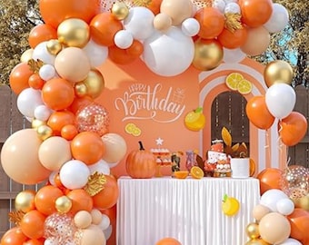 Kit de arco de globos naranja y dorado, 120 globos blancos con confeti para baby shower y fiesta de cumpleaños.