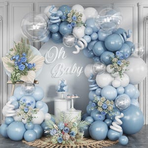 113pcs Dusty Blue White Balloon Arch Kit for Weddings, Birthdays & Baby Showers