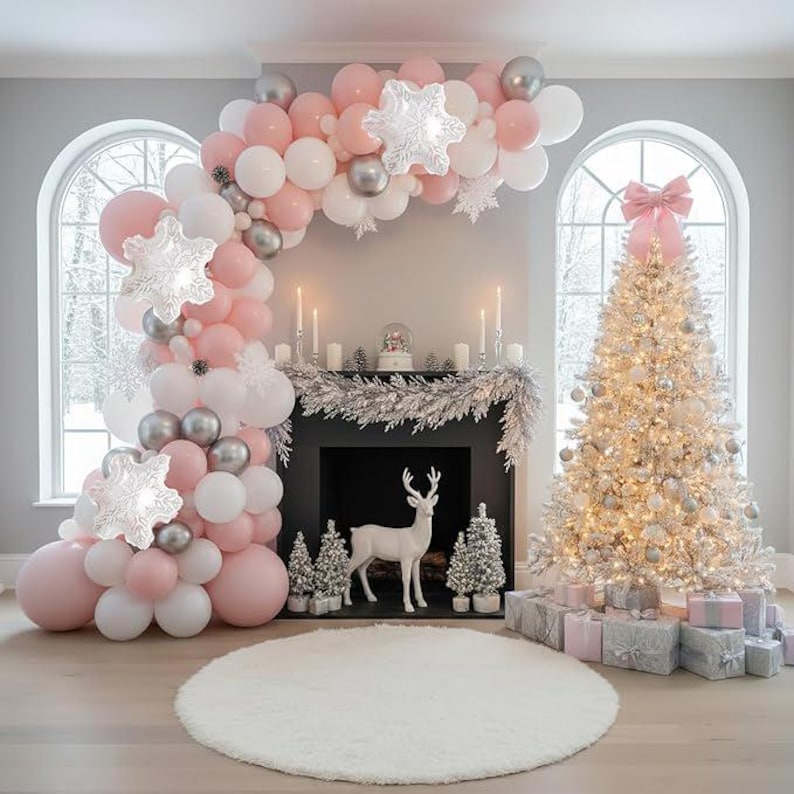 143-piece Pink Winter Wonderland Balloon Arch Kit With White Silver ...
