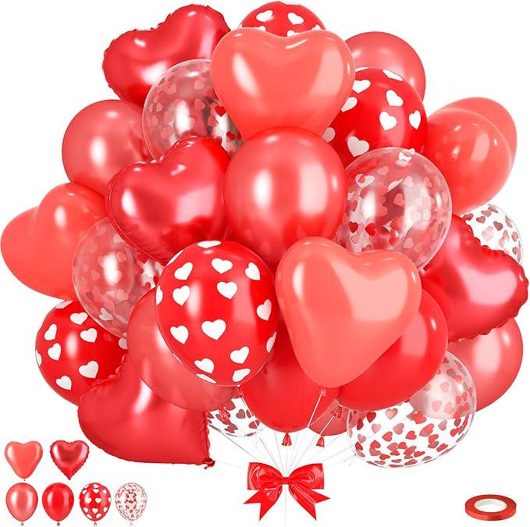 50pcs Pearl Red Heart Balloons Latex Foil Balloons Valentines Party ...