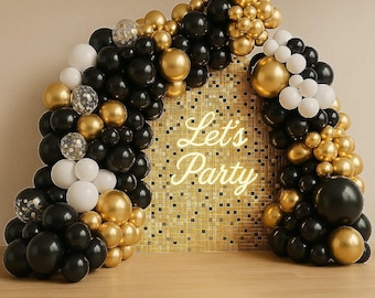 Black Gold White Balloon Arch Garland Kit: Party Decor, Latex Balloons