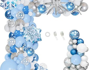 141-Piece Winter Snowflake Balloon Arch Kit in Blue Silver for Winter Parties
