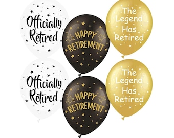 18Pcs Happy Retirement Balloons 12 Inch Black Gold White Latex for Party Decorations