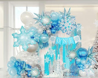 Winter Wonderland Balloon Arch Kit: Blue, White, & Snowflake Decor