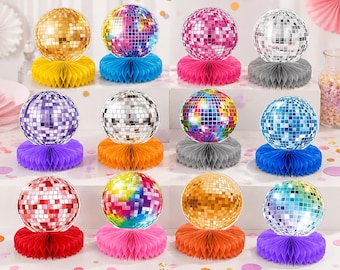 12 Pieces Disco Ball Table Centerpieces Honeycomb Party Decorations for 70s 80s Theme
