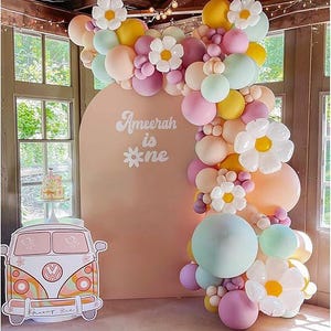 155pcs Groovy Daisy Balloon Garland Kit - Pastel Boho Balloons for Party Decor