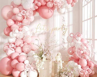 Pink and White Balloon Arch Kit with Bow Balloons - Party Decor