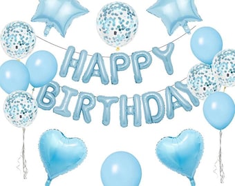 27pcs Light Blue Birthday Decorations Set – 3D Letter Banner & Foil Balloons