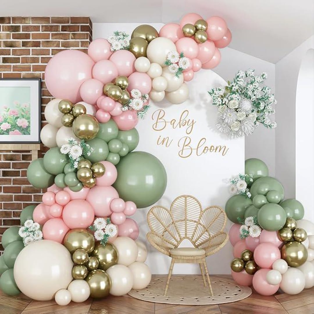 Baby in Bloom Balloon Arch Kit: Pink, Green, & Gold, 134 Pcs - Etsy