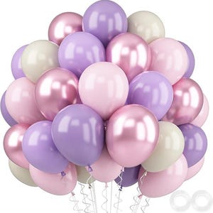 52pcs Pink & Purple Metallic Chrome Balloons for Girls&#39; Birthday, Baby Shower  Wedding Decor