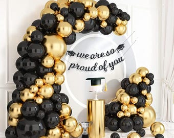 Black and Gold Balloon Arch Kit 99Pcs Garland for Graduation 2025 Party Decorations