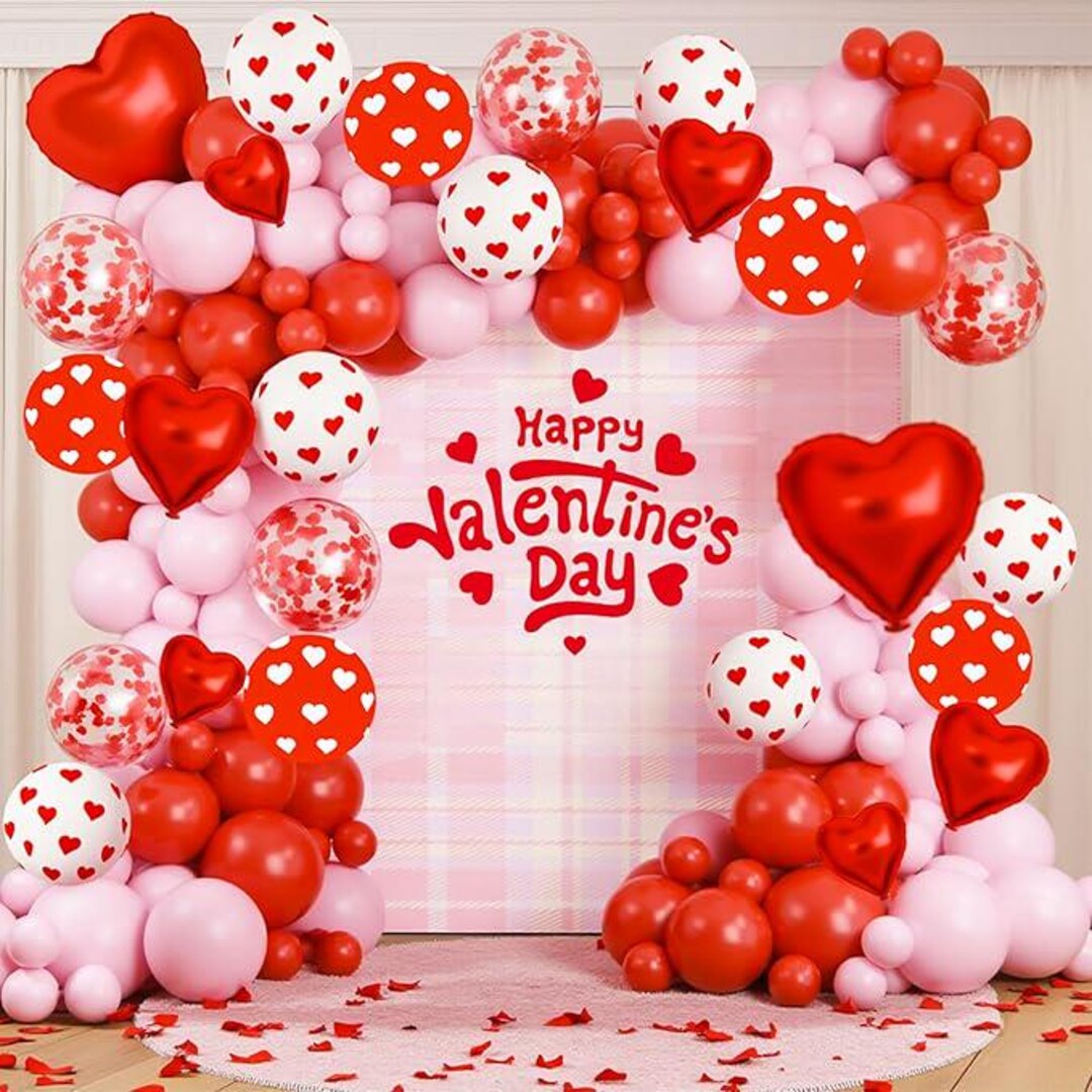 Valentines Day Balloon Arch Garland Kit 120PC Red Pink Heart Confetti ...