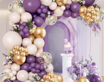 Vintage Purple Gold White Balloon Arch Kit 127 Pcs Retro Party Decor