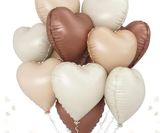 12PCS Cream Brown Heart Foil Balloons Beige Coffee Mylar Party Decor