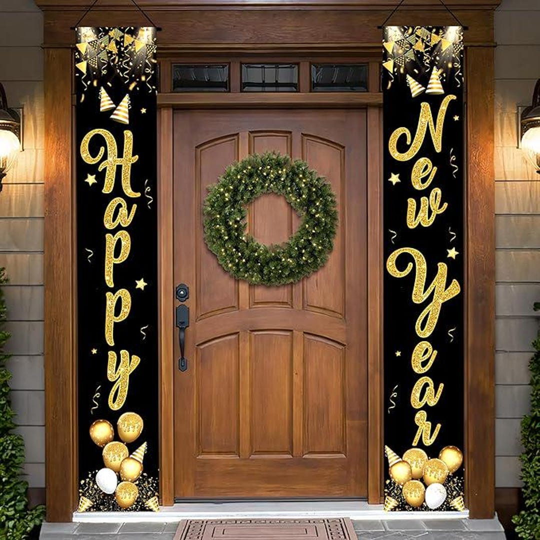Extra Large Happy New Year Door Banner 72x12 Inch Scripted Party Decor ...