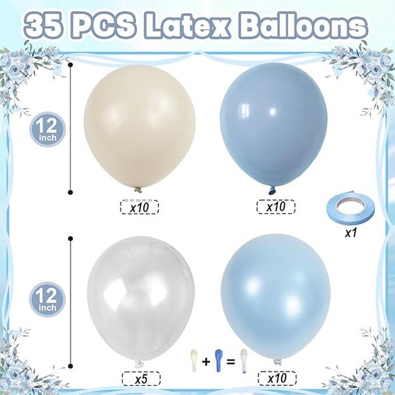 Dusty Blue Double Stuffed Balloons With Pearl White Clear for