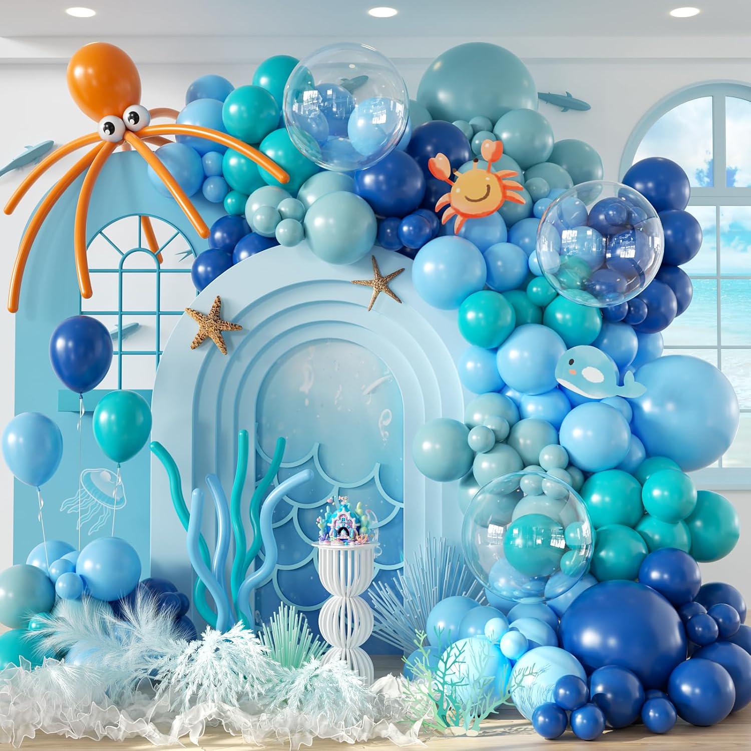 134PCS Ocean Balloon Arch Kit – Blue, Teal & Orange Balloons for Under the Sea Party Decor