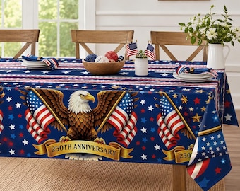 2 Pack America 250th Anniversary Patriotic American Flag Tablecloths 4th of July Party Decor