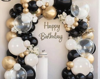 Black, White & Gold Balloon Arch Kit: 128 Pcs Party Garland
