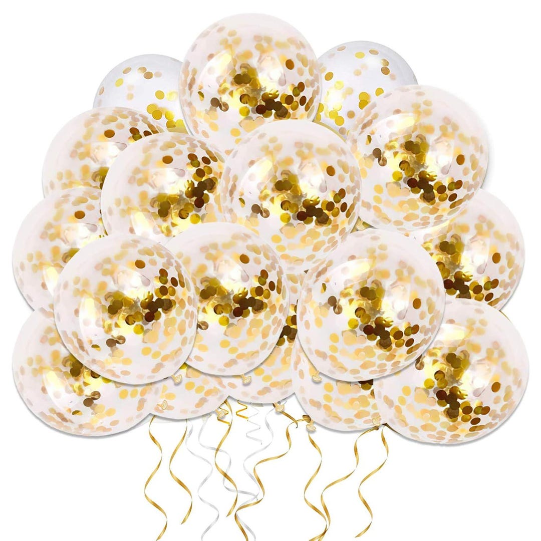 50pcs 12" Gold Confetti Balloons – Clear Latex With Gold Paper Dots for ...