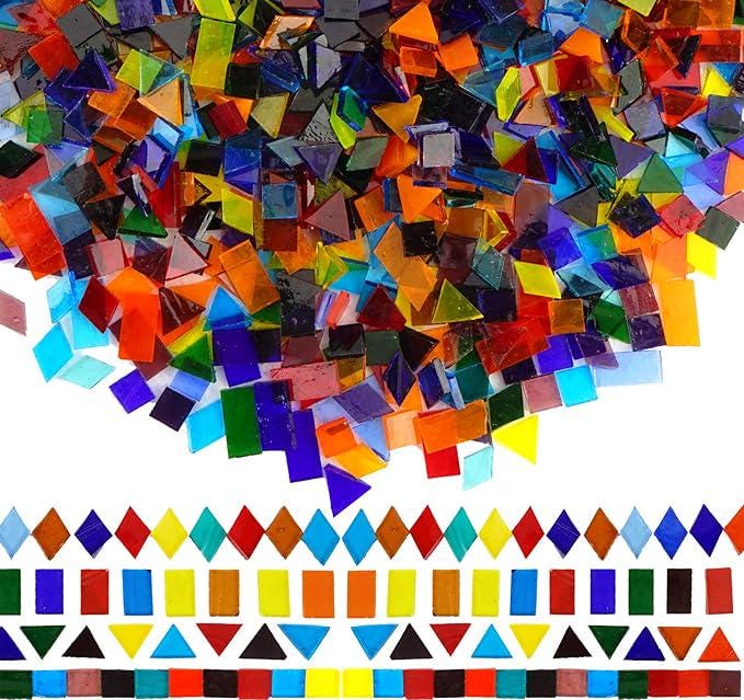 1600pcs Mixed Color Transparent Cathedral Glass Mosaic Tiles for Arts and Crafts