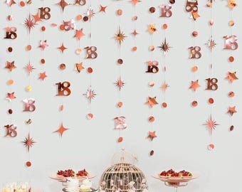 Rose Gold 18th Birthday Garland: Star & Dot Banner, 46 ft
