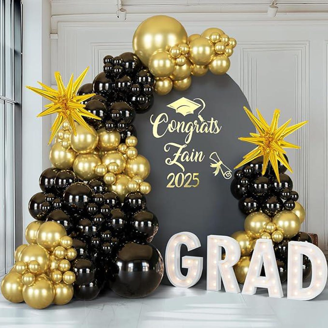 152PCS Black Gold Balloon Arch Metallic Balloons Party Graduation New ...