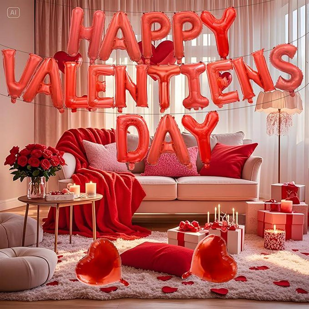 16 Inch Red Happy Valentines Day Balloon Banner Mylar Letter Hearts ...