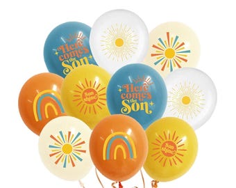 Decoraciones para baby shower "Here Comes The Son" (Aquí viene el hijo) 35 globos Boho Sunshine para decoración