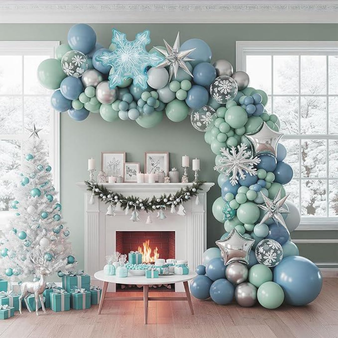 Winter Wonderland Balloon Arch Kit With Dusty Blue Green Silver ...