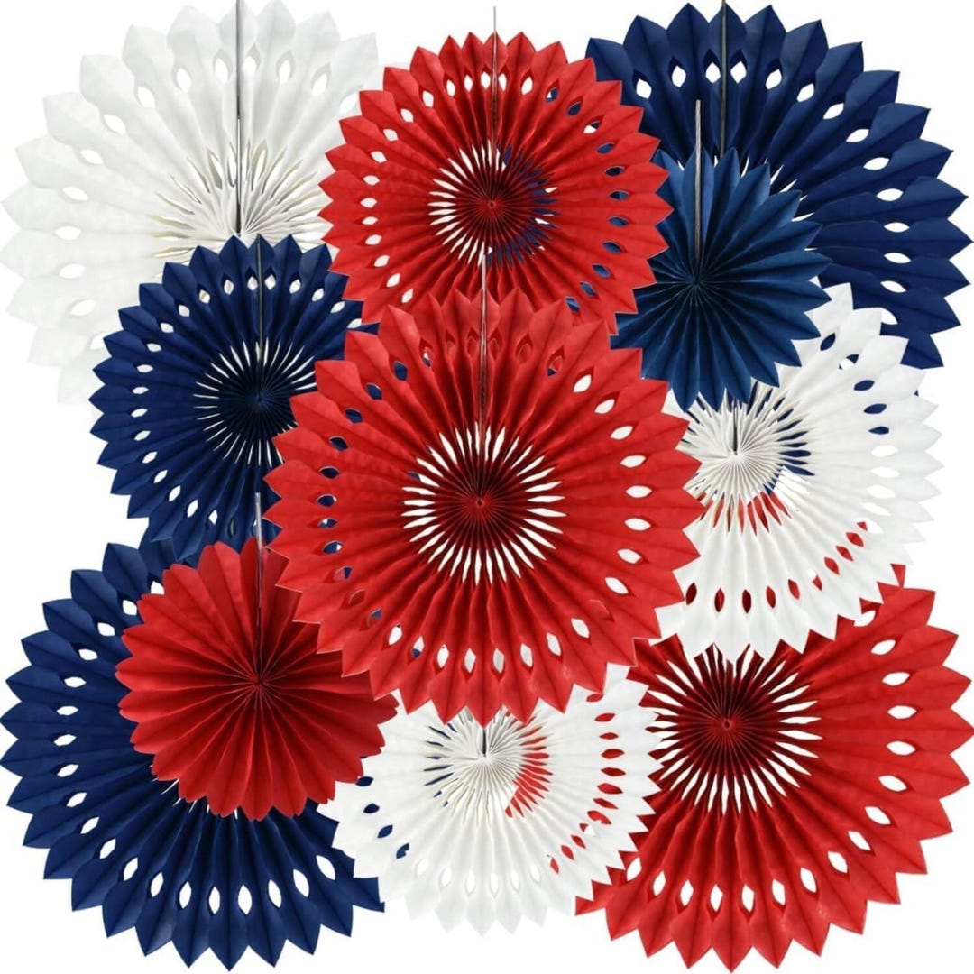 11 Count Patriotic Honeycomb Paper Fans Red White Blue Hanging Décor - Etsy