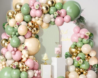 Sage Green & Pink Balloon Garland Kit – Baby Shower, Wedding, Birthday Party Décor
