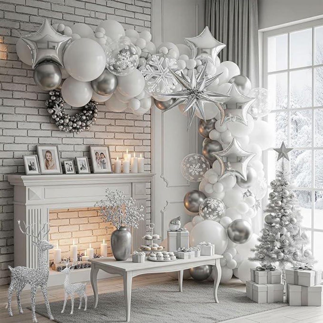 Winter Wonderland Balloon Garland Arch With Star Balloons Snowflakes ...