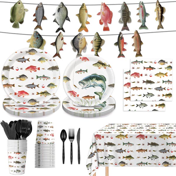 Juego de decoración para fiesta temática de pesca: 170 piezas O-Fish-Ally One Birthday
