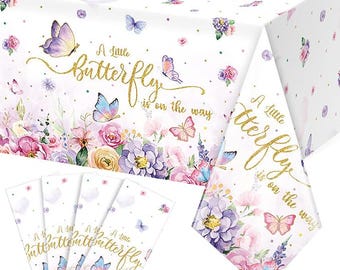 4 manteles desechables de mariposas para baby shower, 137 x 274 cm, para fiestas de primavera
