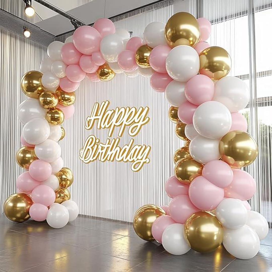 140pcs Pink Gold Balloon Arch Kit With Long Balloons for Birthday Baby ...