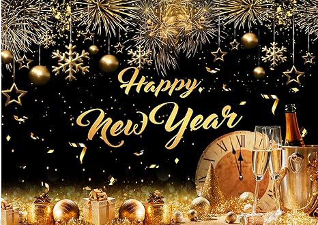 8x6ft Black Gold Happy New Year Backdrop 2026 NYE Party Photography ...