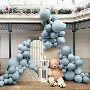 65pcs Dusty Blue Balloon Arch Kit – Double Stuffed Balloons in 3 Sizes for Party