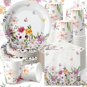 250PCS Wildflower Party Tableware Set for 50 Guests - Plates, Cups, Napkins