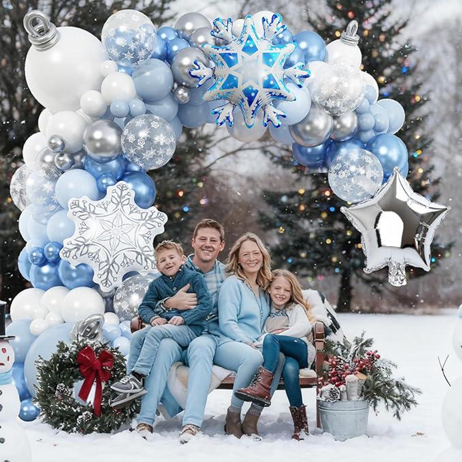 Winter Wonderland Balloon Arch Kit Blue White Silver Snowflake Party ...