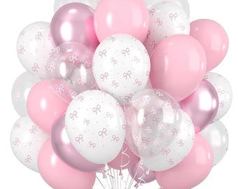 50pcs Pink Bow Latex Balloons for Birthday, Bachelorette & Wedding Parties