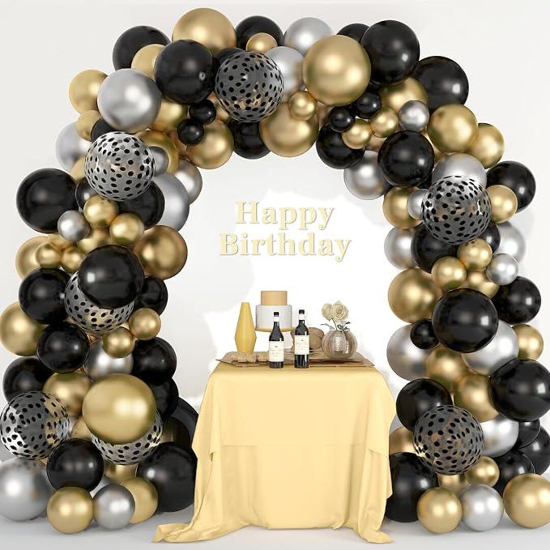144PCS Black Gold Balloon Garland Arch Kit for Graduation Birthday ...