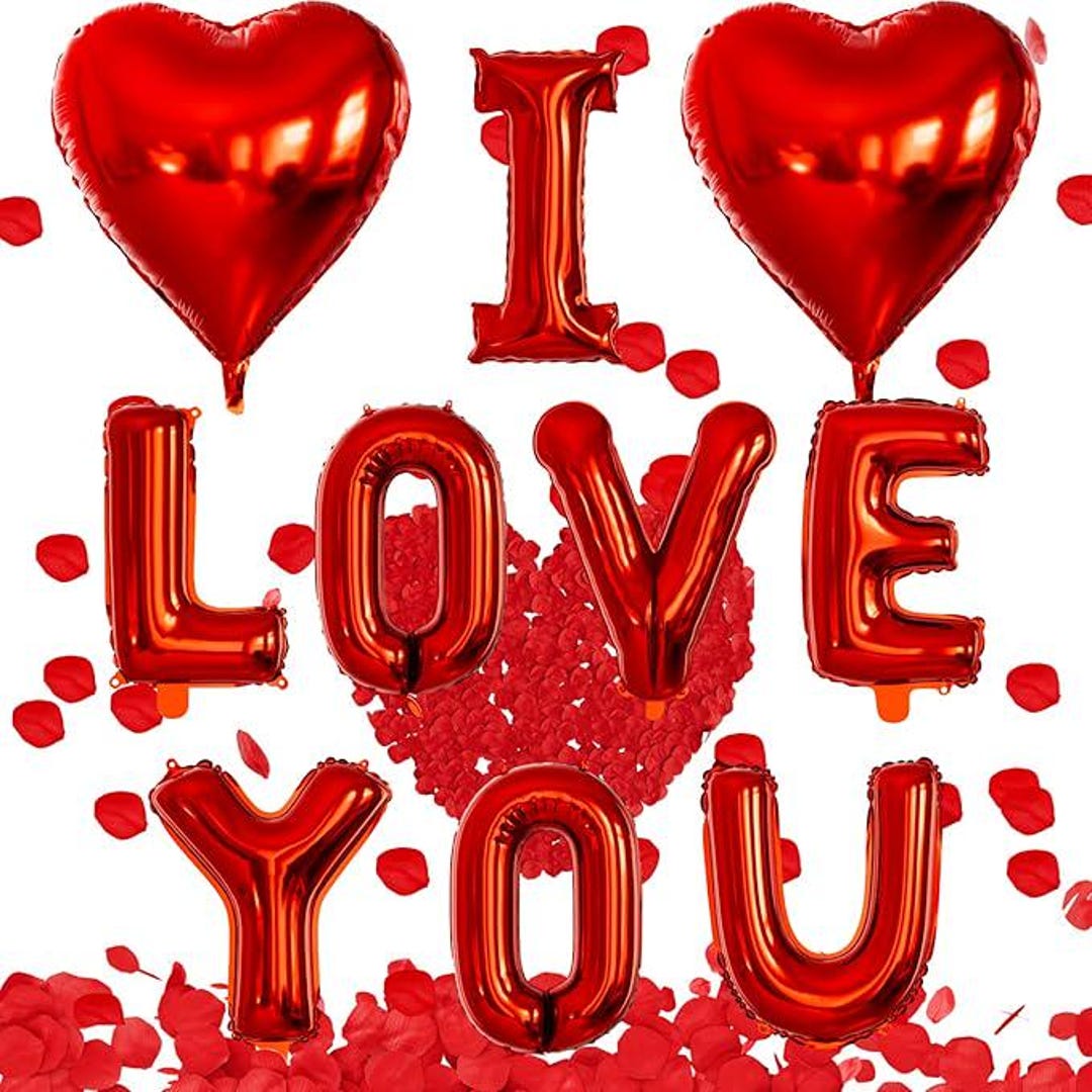 I Love You Balloons and Heart Balloon Kit With Rose Petals for ...