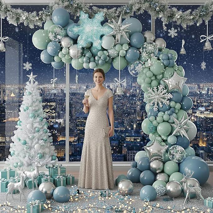 Winter Wonderland Balloon Arch Kit With Dusty Blue Green Silver ...