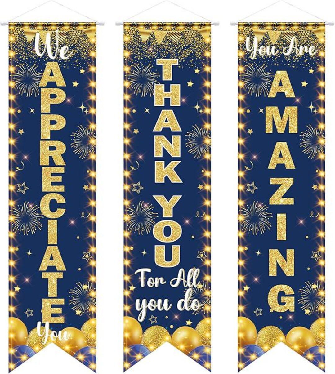 3PCS Blue Gold We Appreciate You Banner Thank You Appreciation Party ...