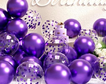 47 Pack Purple Metallic and Confetti Latex Balloons Birthday Graduation Party Decor