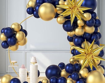 Navy Blue and Gold Balloon Arch Kit with Star Balloons