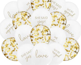 50pcs Engagement Balloons – &quot;He Asked, She Said Yes&quot; & Gold Confetti Decor